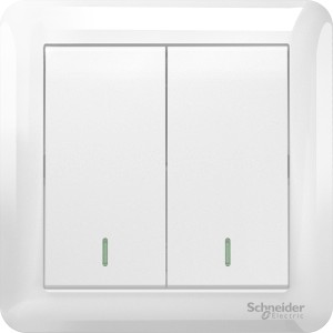 Schneider 10AX 250V 2 Gang 1 Way Switch, White A3G32B1A_WE_G11