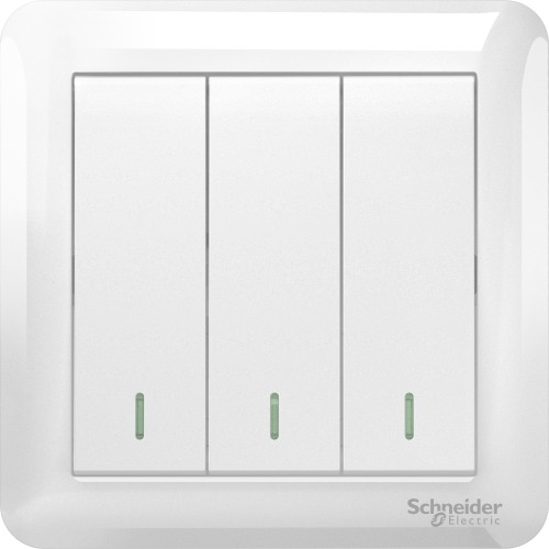 Schneider 10AX 250V 3 Gang 1 Way Switch, White A3G33B1A_WE_G11
