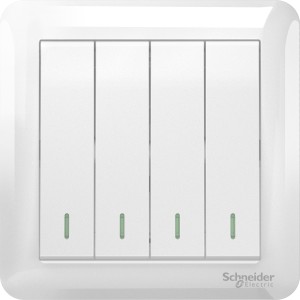 Schneider 10AX 250V 4 Gang 1 Way Switch, White A3G34B1A_WE_G11