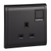 Schneider 13A 250V 1Gang swithitched socket with Neon,Matt Black E8215N_MB_G1