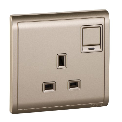 Schneider 13A 250V 1 Gang Switched Socket with Neon, Wine Gold E8215N_WG_G1