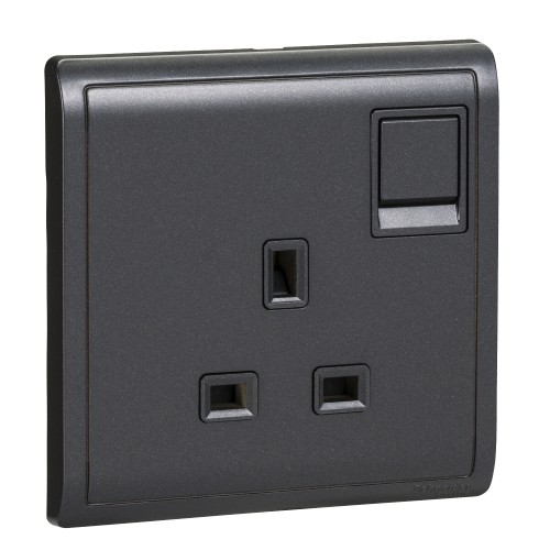 Schneider 13A 250V 1Gang switched socket,Matt Black E8215_MB_G1