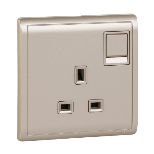 Schneider 13A 250V 1 Gang Switched Socket, Wine Gold E8215_WG_G1