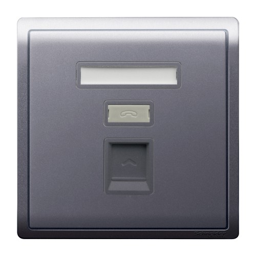 Schneider 1 Gang Telephone Socket, Keystone on Shuttered Wallplate E8231RJS4_WG_G1