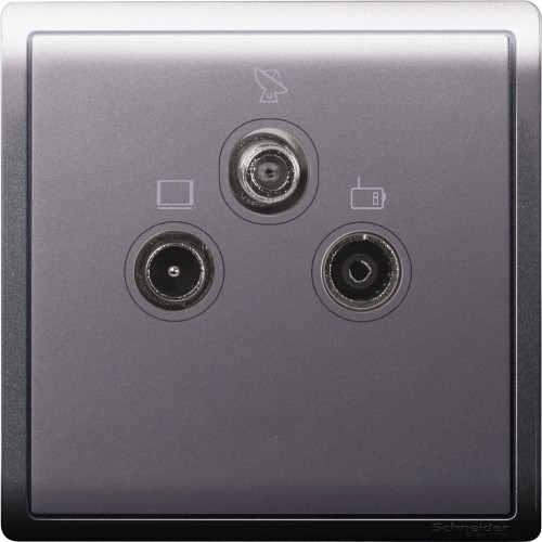 Schneider Pieno, TV/FM/SAT TV Socket, F Connection, Triangle Arrangement, Aluminium silver E8233SMATV_C16550