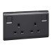 Schneider 13A 250V 2Gang switched socket,Matt Black E82T25_MB_G1