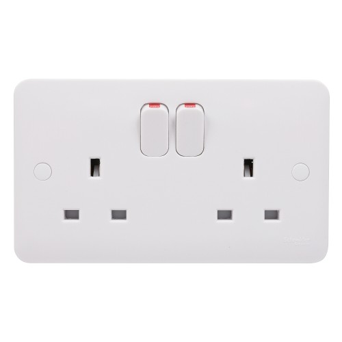 Schneider Lisse White moulded - DP Switched Socket - 2 gangs - 13A 230 V - white GGBL3020DS