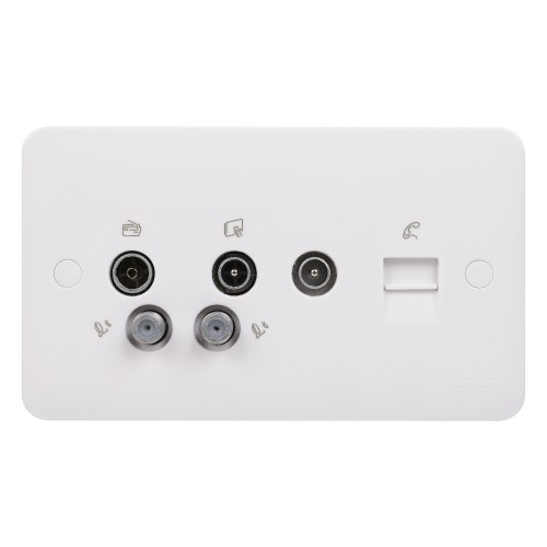 Schneider Lisse Square edge white moulded - Quad outlet - BT slave - TV return GGBL70746110S