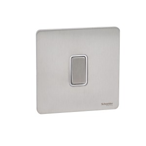 Schneider Ultimate Screwless Flat Plate Rocker Switch, 1 Gang, Stainless Steel - GU1412WSS