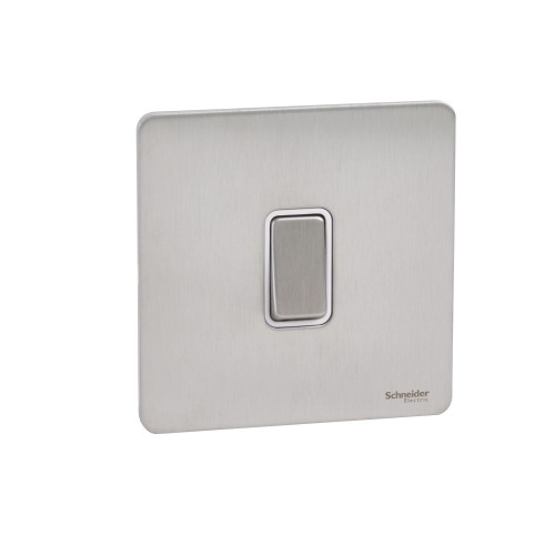 Schneider Ultimate Screwless Flat Plate Rocker Switch, 1 Gang, Stainless Steel - GU1412WSS
