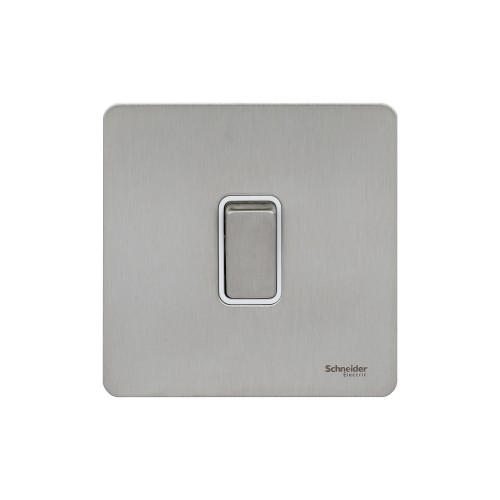 Schneider Plate switch, Ultimate Screwless flat plate, 2-way, screw terminals, IP20, stainless steel GU1414WSS