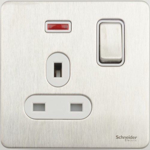 Schneider Ultimate Screwless flat plate - switched socket - 1 gang - stainless steel GU3411WSS