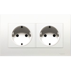 Schneider 16A 250V Twin Gang Schuko-Socket with Shutter KBT426_16S