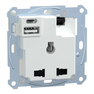 Schneider Multistandard switched socket with USB A C, Merten inserts, 13A, 250V, 50/60Hz MTN2175-0000