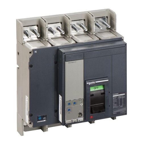 Schneider circuit breaker Compact NS800N, 50 kA at 415 VAC, Micrologic 2.0 trip unit, 800 A, fixed, 4 poles 4d 33469