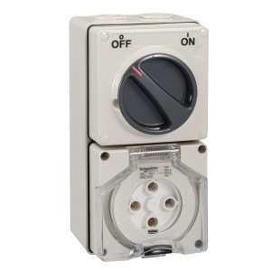 Schneider Clipsal - 56 Series, Switched Socket Outlet, 500V, 40A, 4 Round PIN, IP66, 3 Pole, 40A 56C440-GY