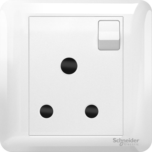 Schneider 15A 250V 1 Gang 3 Round Pin Switched Socket, White A3G15_15_WE_G11