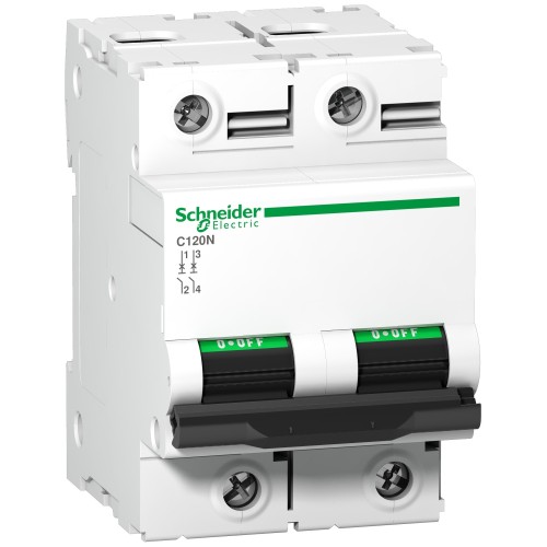 Schneider Acti9, Miniature circuit breaker (MCB), Acti9 C120N, 2P, 125A, C curve, 10000A (IEC/EN 60898-1), 10kA (IEC/EN 60947-2) A9N18363