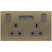 ABB Single Pole Switched Socket With USB Charger, Millenium, 2 Gang, 13A, Antique Gold - AM235147-AG