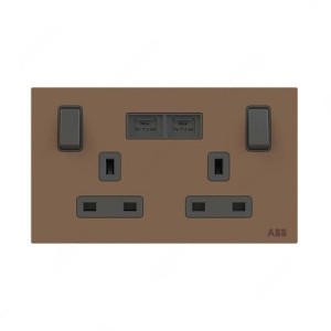 ABB Single Pole Switched Socket With USB Charger, Millenium, 2 Gang, 13A, Mocha Brown - AM235147-MO