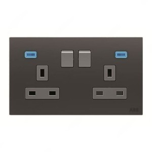 ABB Double Pole Switched Socket With LED, Millenium, 2 Gang, 13A, Silk Black - AM240147-SB
