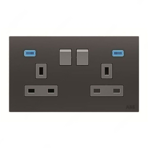 ABB Double Pole Switched Socket With LED, Millenium, 2 Gang, 13A, Silk Black - AM240147-SB