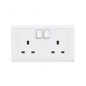 ABB Double Pole Switch Socket, Inora, 2 Gang, 13A, White - BL239