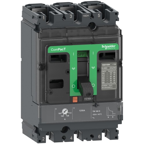 Schneider Circuit breaker, ComPacT NSX100B, 25kA/415VAC, 3 poles, TMD trip unit 25A C10B3TM025