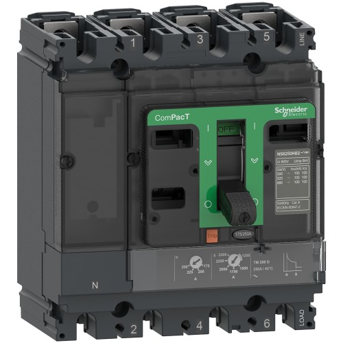 Schneider Circuit breaker ComPacT NSX100B, 25kA at 415VAC, TMD trip unit 25A, 4 poles 3d C10B6TM025