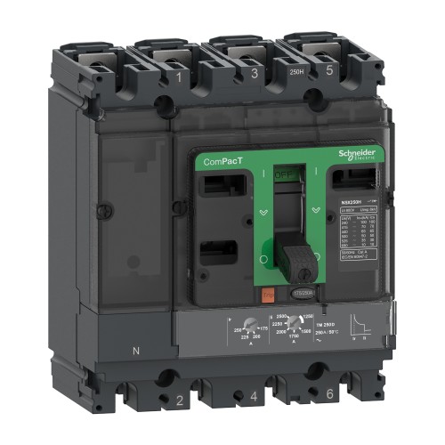 Schneider Circuit breaker ComPacT NSX100B, 25kA at 415VAC, TMD trip unit 40A, 50 degrees C, 4 poles 3D C10B6TM040C