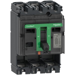 Schneider circuit breaker basic frame, ComPacT NSX160F, 36 kA at 415 VAC 50/60 Hz, 160 A, without trip unit, 3 poles C16F3