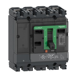 Schneider Circuit breaker ComPacT NSX250B, 25kA at 415VAC, TMD trip unit 200A, 50 degrees C, 4 poles 3D C25B6TM200C