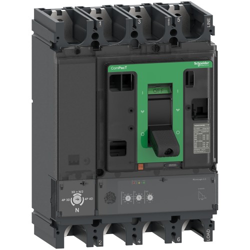 Schneider Circuit breaker, ComPacT NSX630N, 50kA/415VAC, 4 poles, MicroLogic 2.3 trip unit 630A C63N42D630