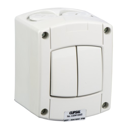 Schneider 20A/16AX 250V Surface Mount Two Gang Two Way Switch IP66 - CSW120/2
