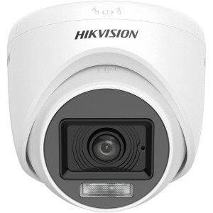 Hikvision 2MP Dual Light Audio Fixed Turret Camera, 2.8mm Fixed Lens, Up to 20m IR Light Distance, Audio Over Coaxial Cable, Built-in Mic, 4 Switch Signals, Digital WDR, White | DS-2CE76D0T-LPFS-2.8mm
