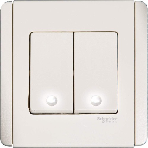 Schneider 250V 20A 2Gang 1way Vertical Switch with White LED,White E3032V1/20(EWWW)