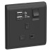 Schneider 13A 1 Gang Switched Socket with 2.1A USB, Matt Black E8215USB_MB_G1