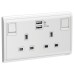 Schneider 13A Twin Gang Switched Socket with 2.1A USB, White E82T25USB_WE_G12