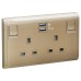 Schneider 13A Twin Gang Switched Socket with 2.1A USB, Wine Gold E82T25USB_WG_G12