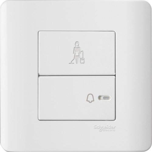 Schneider 1 gang Bell push with Please White Plate + White Surround E8431BPM-WW