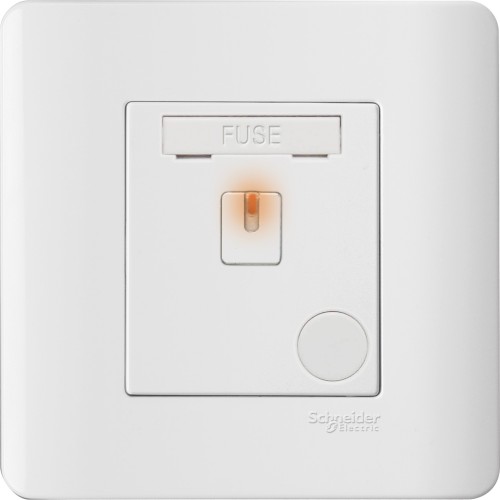 Schneider 1 gang switched fused connection with neon White Plate + White Surround E8431DFSGN-WW