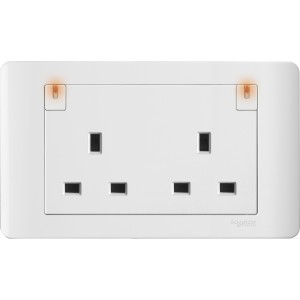 Schneider ZENcelo 13A 2Gang switched socket with neon White Plate + White Surround E84T25N-WW