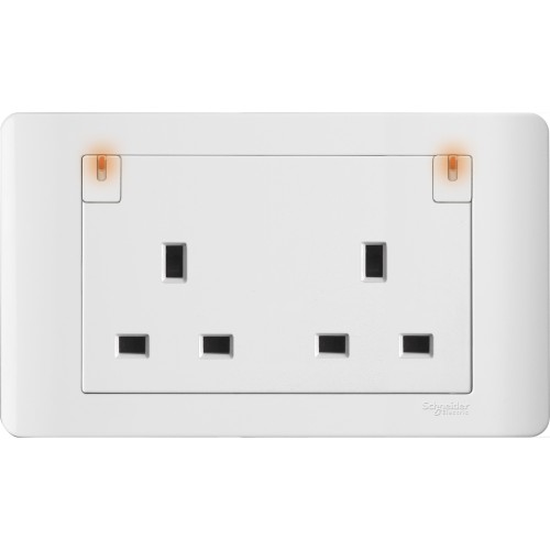 Schneider ZENcelo 13A 2Gang switched socket with neon White Plate   White Surround E84T25N-WW
