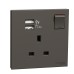 Schneider Electric AvatarOn C Switch Socket 13A 1 gang  2.1A two port USB dark grey E8715USB_DG