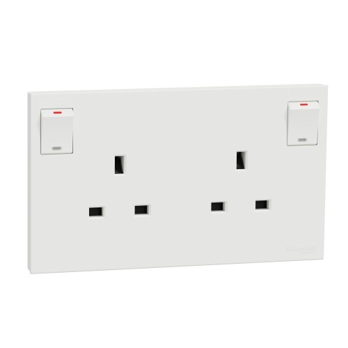 Schneider Switched socket, AvatarOn C, 13A 250V, 2 gangs, with LED, white E87T25N_WE