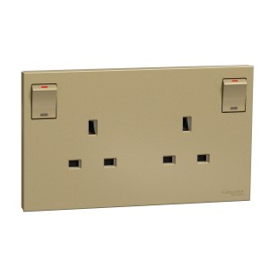 Schneider Switched socket, AvatarOn C, 13A 250V, 2 gang, with LED, wine gold E87T25N_WG