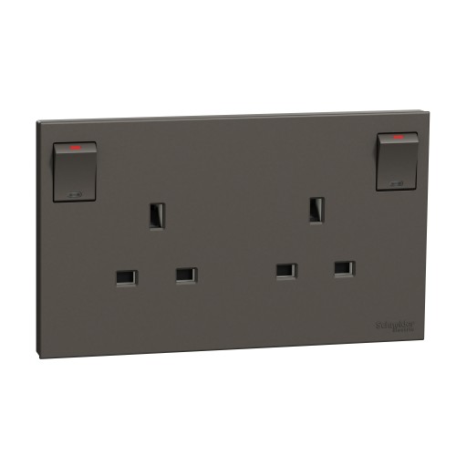 Schneider Switched socket, AvatarOn C, 13A 250V, 2 gangs, dark grey E87T25_DG