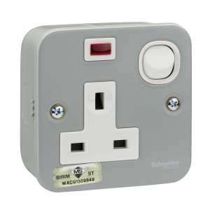 Schneider Switched socket with neon, 13A, 250V, 1 gang ESM15N