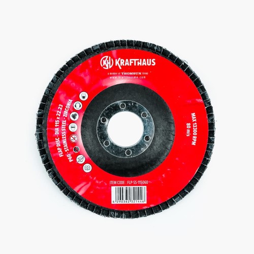 Krafthaus Flap Disc-Zirconia-Stainless Steel-Dia 115-Grit P120, FLP-SS-115120 (5x10pcs)