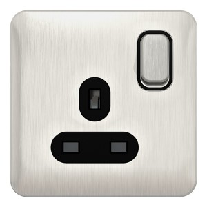 Schneider Lisse - Switched Socket - 1 gang - 13A Stainless Steel with Black Interior GGBL3010BSS